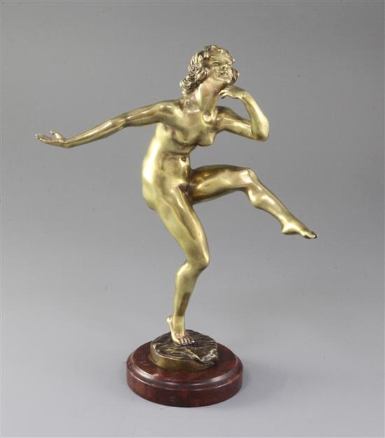 René Varnier. A bronze figure of a nude dancer, 10.75in.